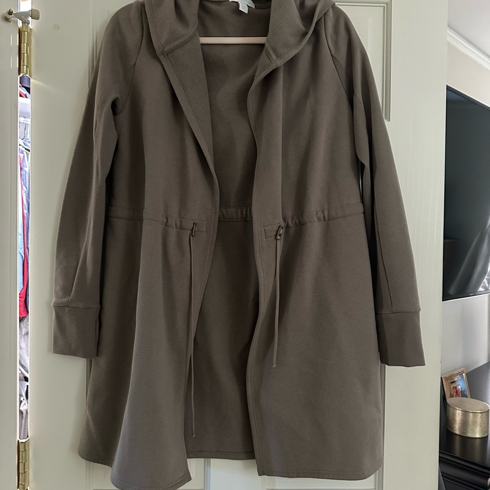 Women's Hooded Drawstring Utility Coat - Taupe